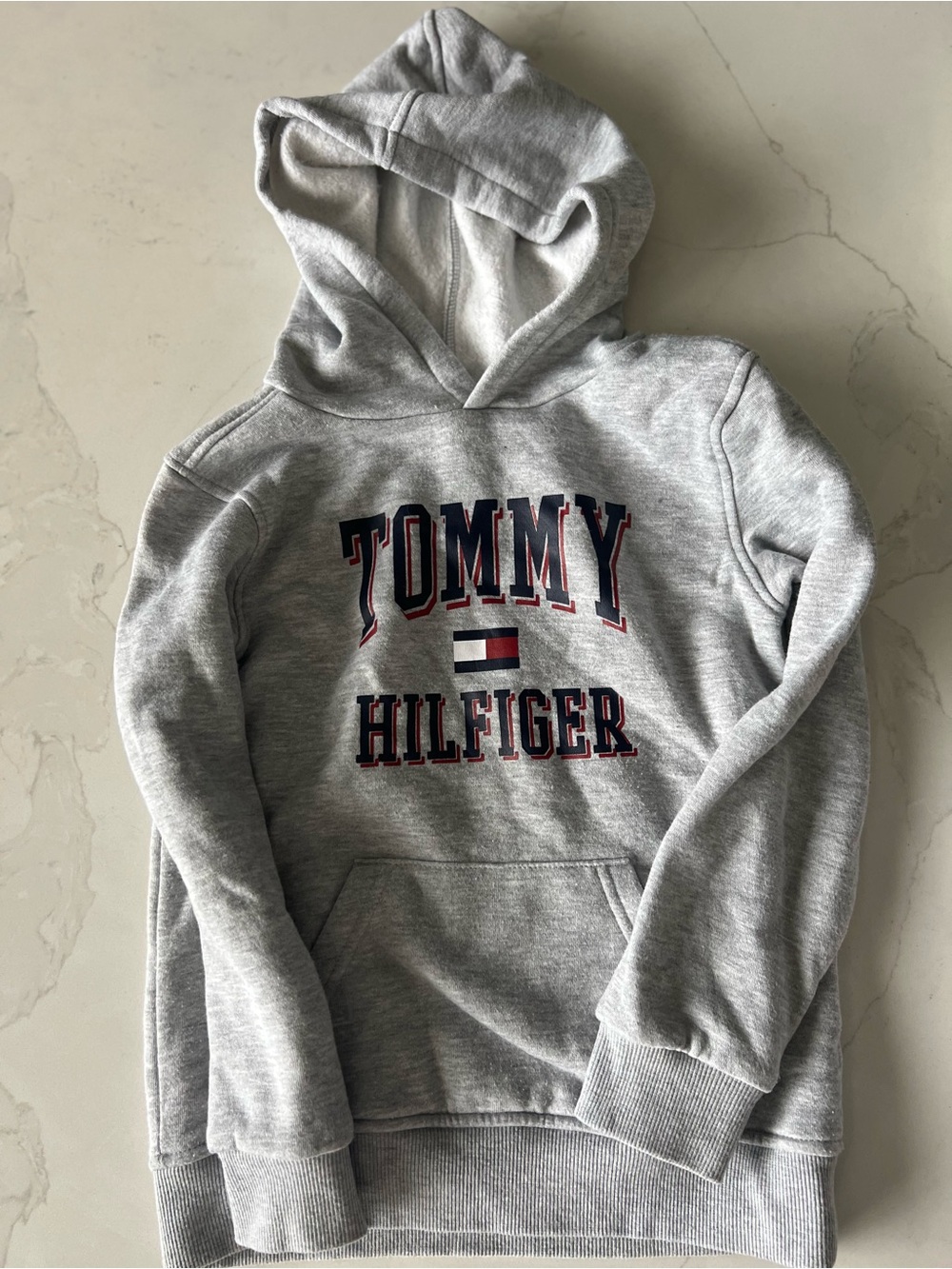 Tommy Hilfiger Light Gray Pullover Hoodie with Logo Detail